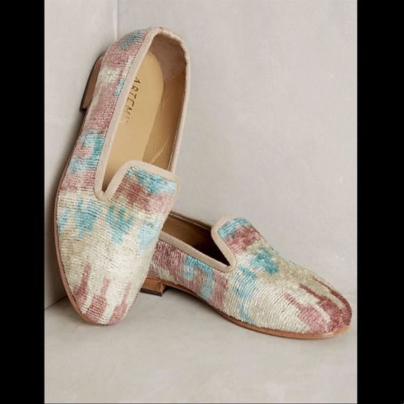 Anthropologie Tribal Print Silk Velvet Loafers - Picture 2 of 7